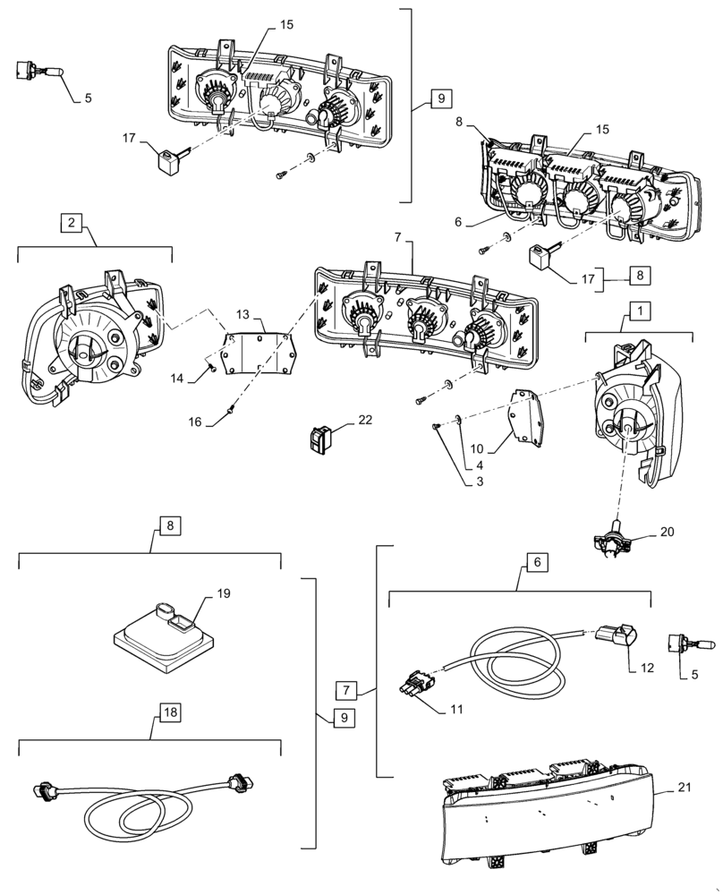 Схема запчастей Case IH MAGNUM 260 - (55.404.AQ[01]) - MAIN HEADLAMP ASSY (55) - ELECTRICAL SYSTEMS