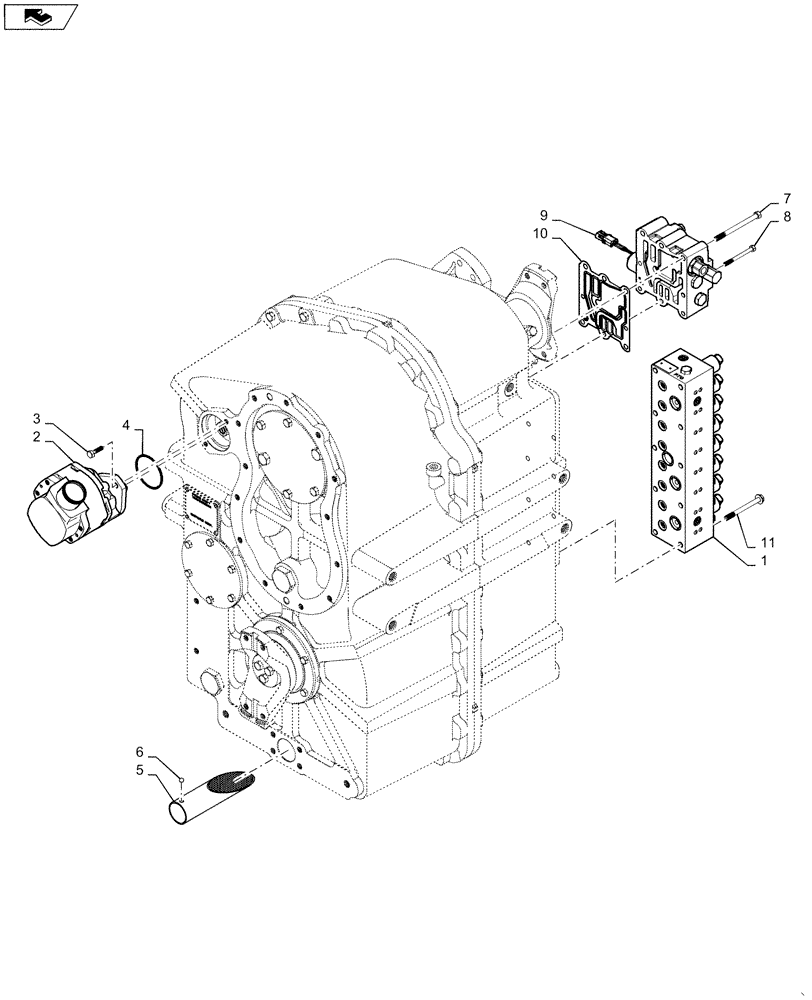 Схема запчастей Case IH STEIGER 400 - (21.135.01[01]) - TRANSMISSION - POWERSHIFT - VALVE AND OIL PUMP MOUNTING, PS4, 8C (21) - TRANSMISSION