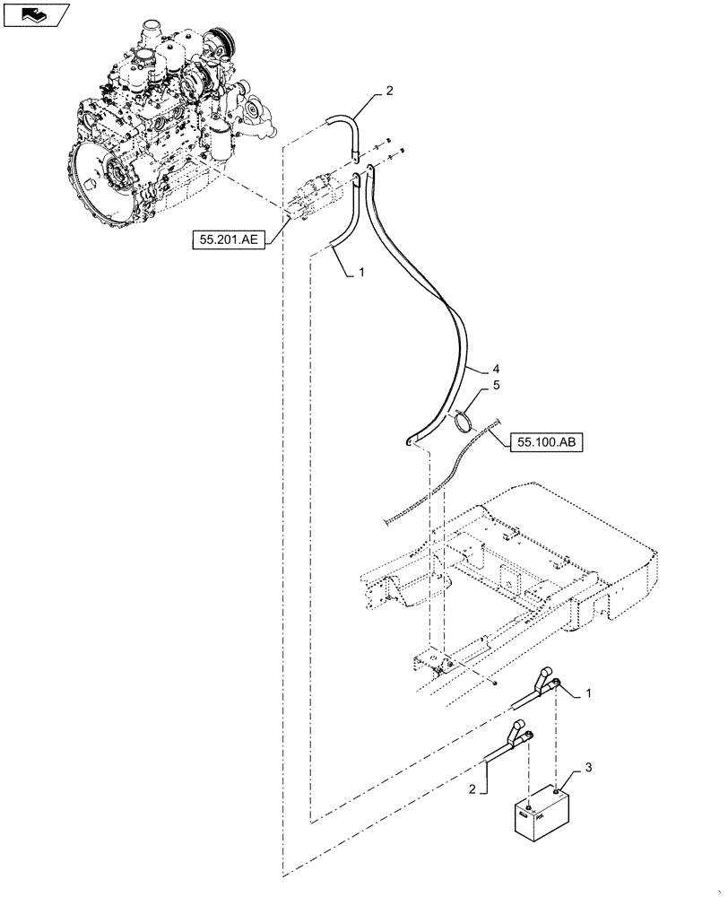 Схема запчастей Case IH WD1203 - (55.510.AU) - BATTERY - CABLES, 4 CYLINDER MACHINES (55) - ELECTRICAL SYSTEMS