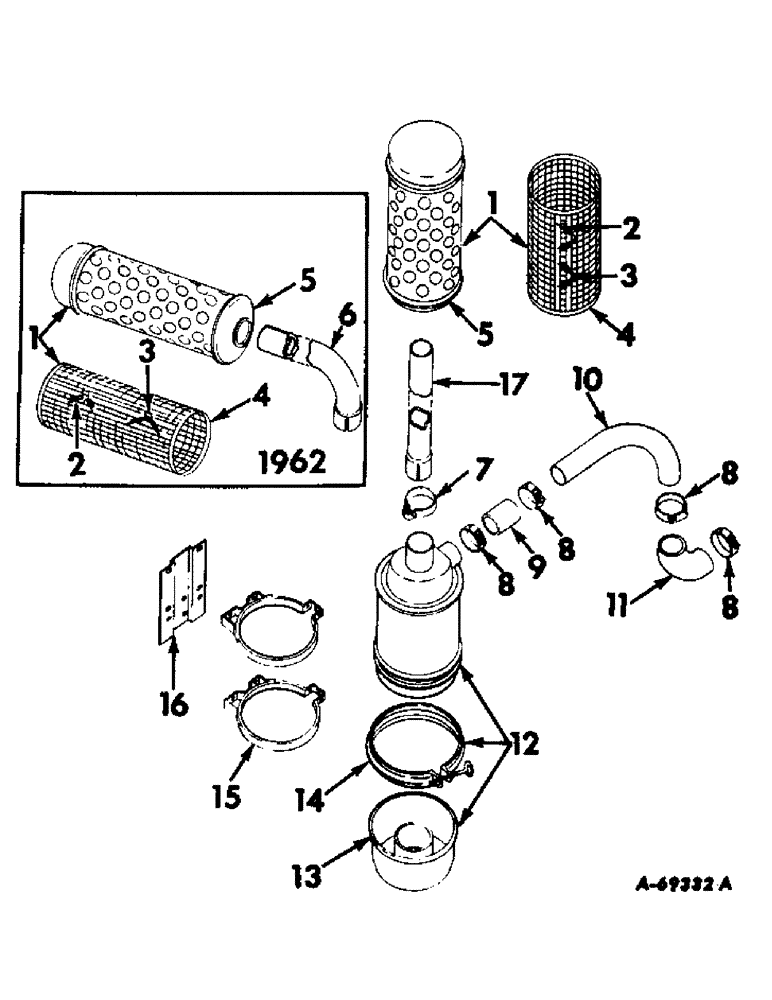 Схема запчастей Case IH 403 - (339) - AIR CLEANER AND CONNECTIONS, FOR C-263 ENGINE, COMBINE SERIAL NO. 7223 AND BELOW (10) - ENGINE