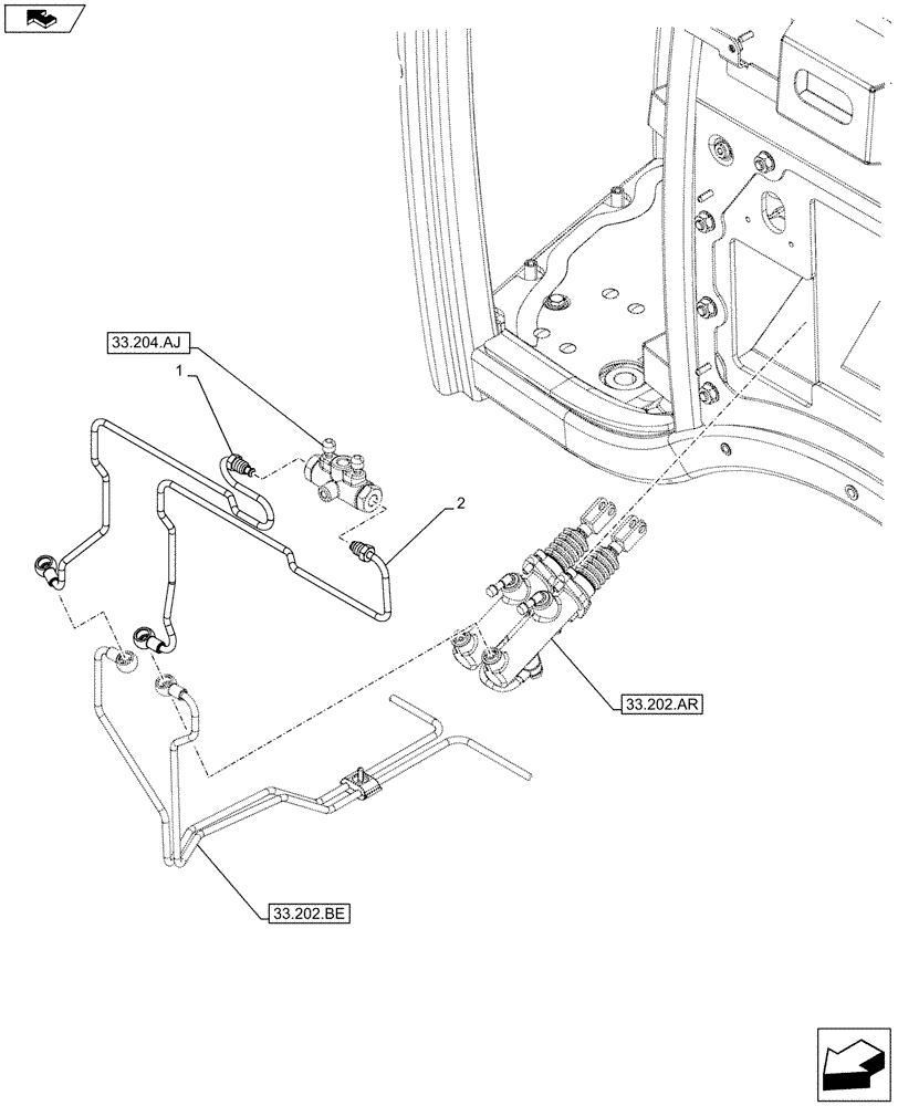 Схема запчастей Case IH FARMALL 95C - (33.204.AP) - VAR - 743561, 338323 - 4WD, FRONT AXLE, BRAKE VALVE, LINES (33) - BRAKES & CONTROLS