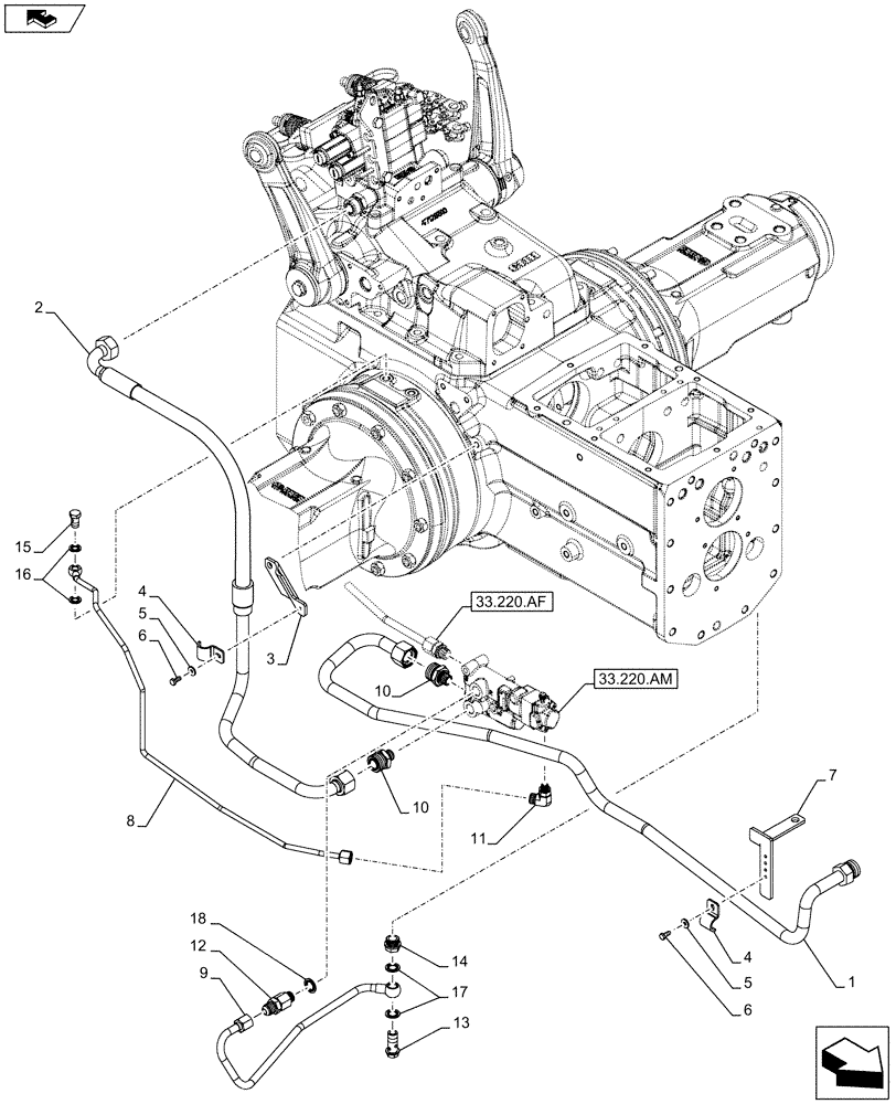 Схема запчастей Case IH FARMALL 115C - (33.220.AC[02]) - VAR - 743517 - TRAILER BRAKE VALVE, LINES (33) - BRAKES & CONTROLS