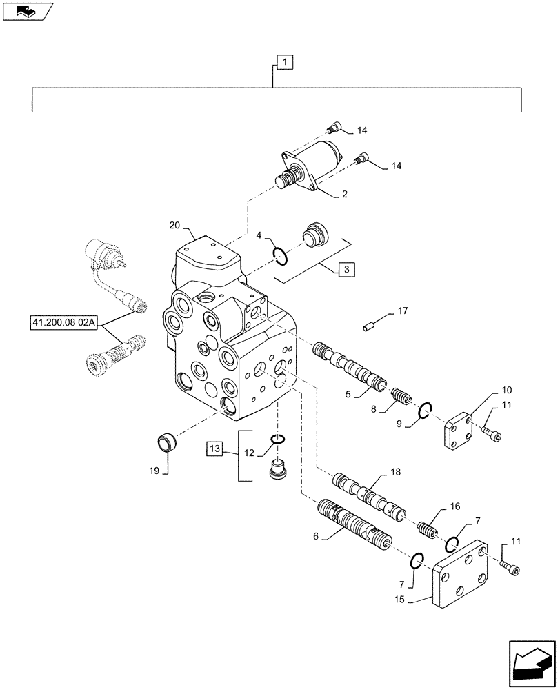 Схема запчастей Case IH PUMA 145 - (41.200.08[01A]) - STEERING VALVE - BREAKDOWN - D9026 (41) - STEERING