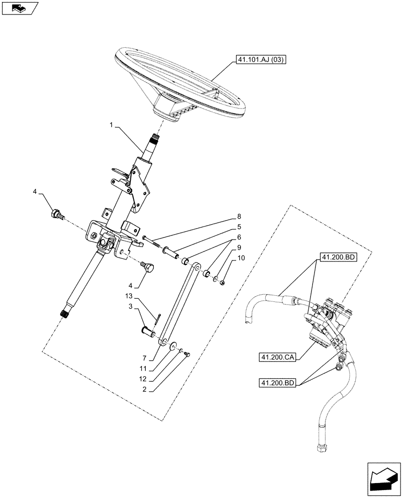 Схема запчастей Case IH FARMALL 95C - (41.101.AF[06]) - VAR - 394315 - STEERING COLUMN, W/O CAB - ISO (41) - STEERING