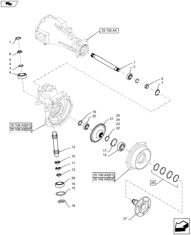 Схема запчастей Case IH FARMALL 50B - (25.108.AA) - FRONT AXLE BREAKDOWN (25) - FRONT AXLE SYSTEM