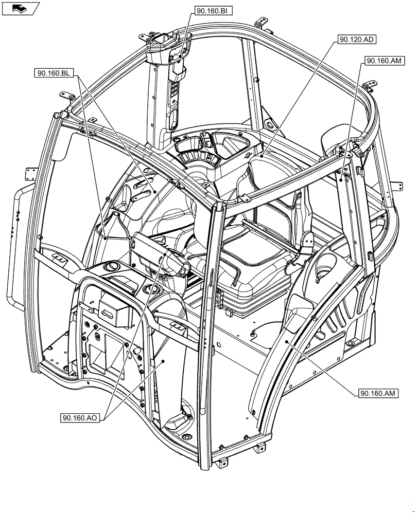 Схема запчастей Case IH FARMALL 85C - (90.000.00[03]) - SECTION INDEX - PLATFORM, CAB, BODYWORK AND DECALS (90) - PLATFORM, CAB, BODYWORK AND DECALS