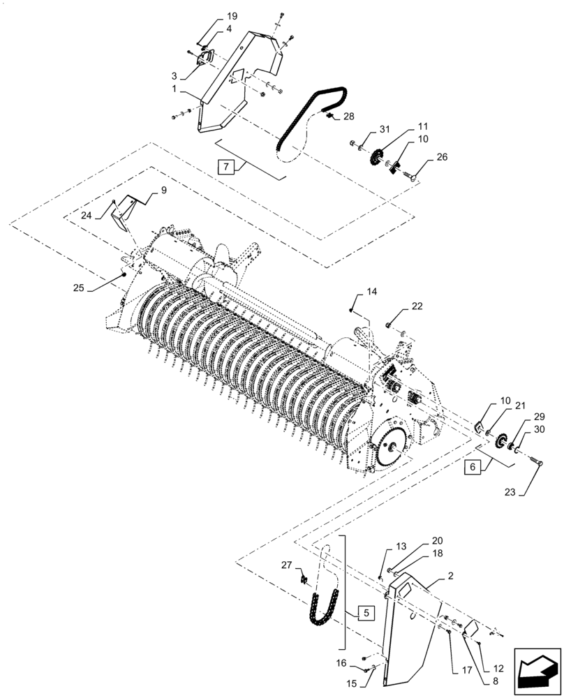 Схема запчастей Case IH RB465 - (60.220.BD[09]) - VAR - 726926, 726959 - PICKUP DRIVE WITH TOP ASSIST ROLL (60) - PRODUCT FEEDING