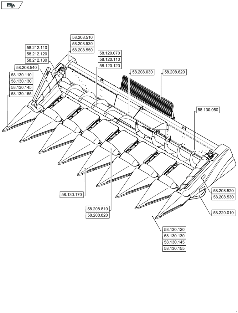Схема запчастей Case IH 2608XR - (58.000.00[05]) - SECTION INDEX - ATTACHMENTS/HEADERS (58) - ATTACHMENTS/HEADERS