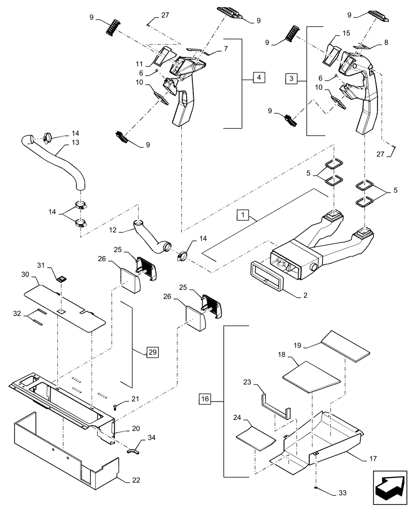 Схема запчастей Case IH MAGNUM 235 - (50.104.AO) - AIR CONDITIONING, AIR DUCTS (50) - CAB CLIMATE CONTROL