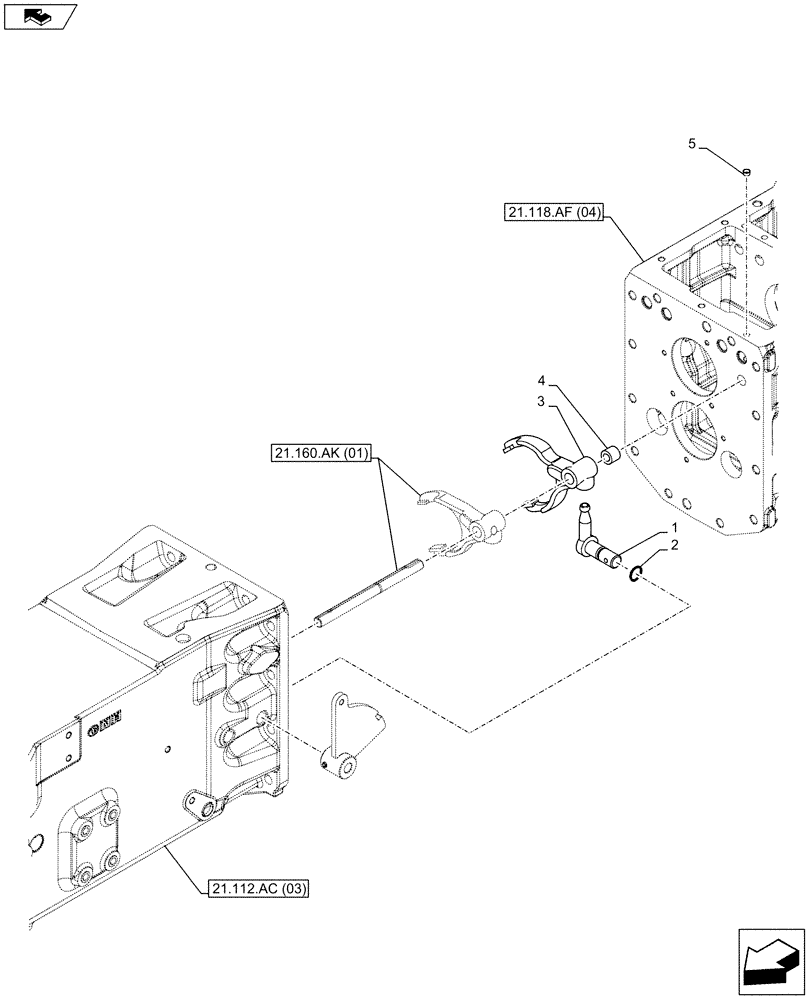 Схема запчастей Case IH FARMALL 115C - (21.162.AE[02]) - VAR - 744761 - TRASMISSION, REVERSE CONTROL (21) - TRANSMISSION