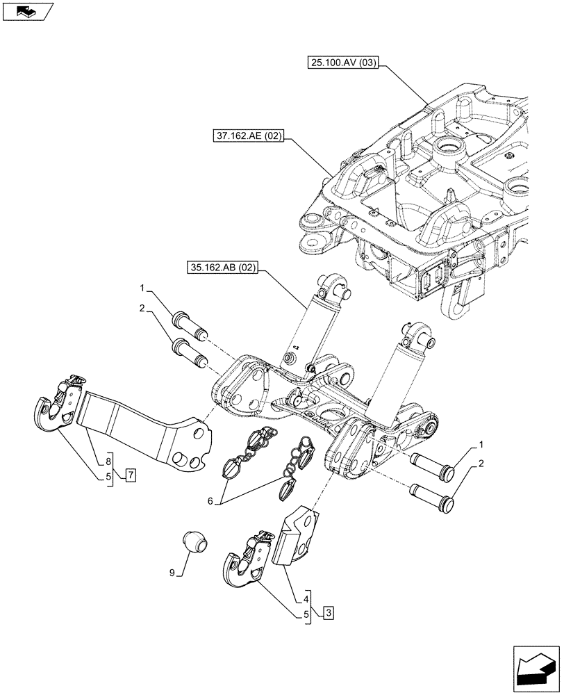 Схема запчастей Case IH FARMALL 105C - (37.166.AE[02]) - VAR - 332789 - 3 POINT HITCH, FRONT, LINK - WITH FRONT PTO (37) - HITCHES, DRAWBARS & IMPLEMENT COUPLINGS