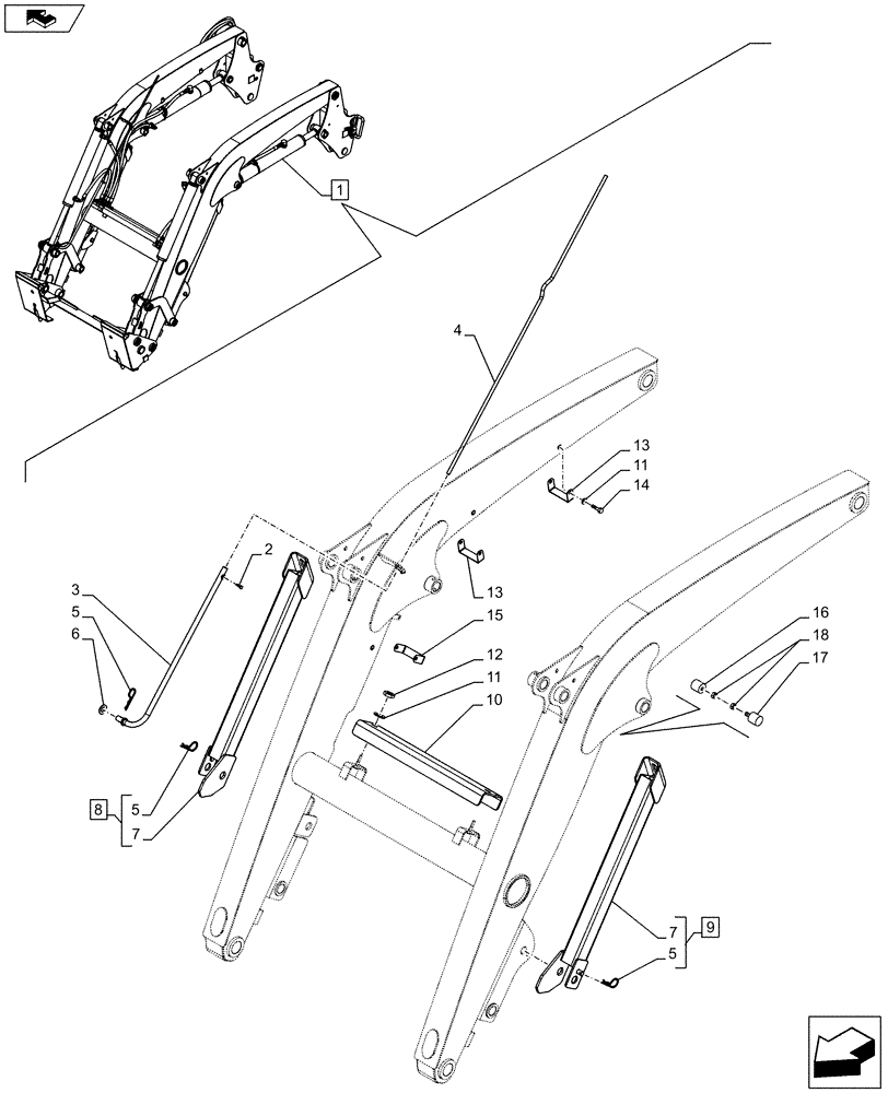 Схема запчастей Case IH FARMALL 85C - (82.100.AF[04]) - VAR - 334490 - LOADER ARM, PARKING LEG AND PIPE PROTECTION (82) - FRONT LOADER & BUCKET