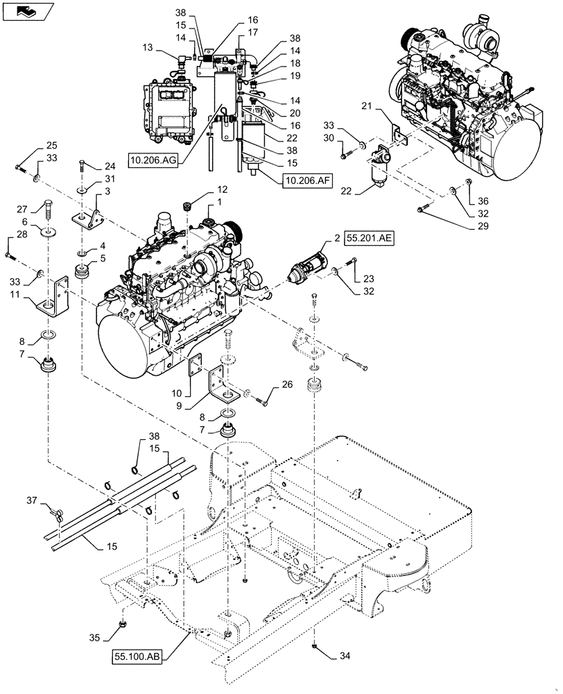 Схема запчастей Case IH WD1903 - (10.001.AK) - ENGINE MOUNT, 6 CYLINDER (10) - ENGINE