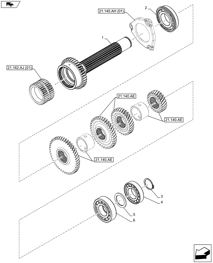 Схема запчастей Case IH FARMALL 115C - (21.145.AA[01]) - TRANSMISSION, DRIVE SHAFT (21) - TRANSMISSION