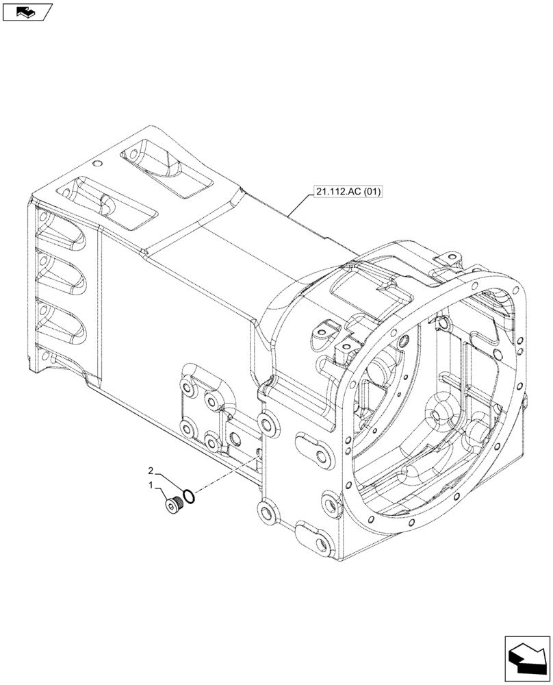 Схема запчастей Case IH FARMALL 105U - (21.112.AC[04]) - VAR - 390789 - TRANSMISSION HOUSING,W/O PLUG, FRONT PTO W/O (21) - TRANSMISSION