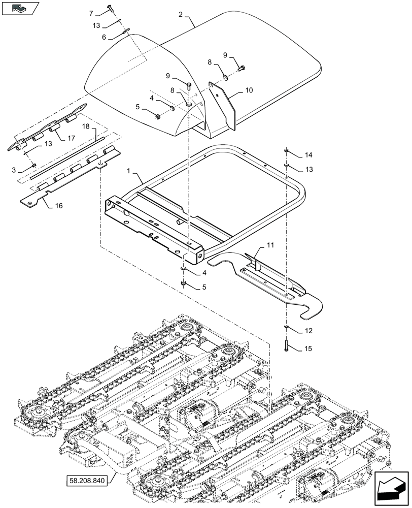 Схема запчастей Case IH 2608XF - (58.208.830) - INNER HOOD (58) - ATTACHMENTS/HEADERS