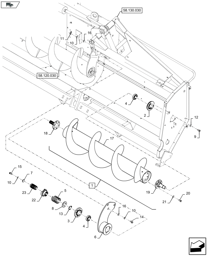 Схема запчастей Case IH 2608XF - (58.120.040) - FEEDER AUGER, LH (58) - ATTACHMENTS/HEADERS