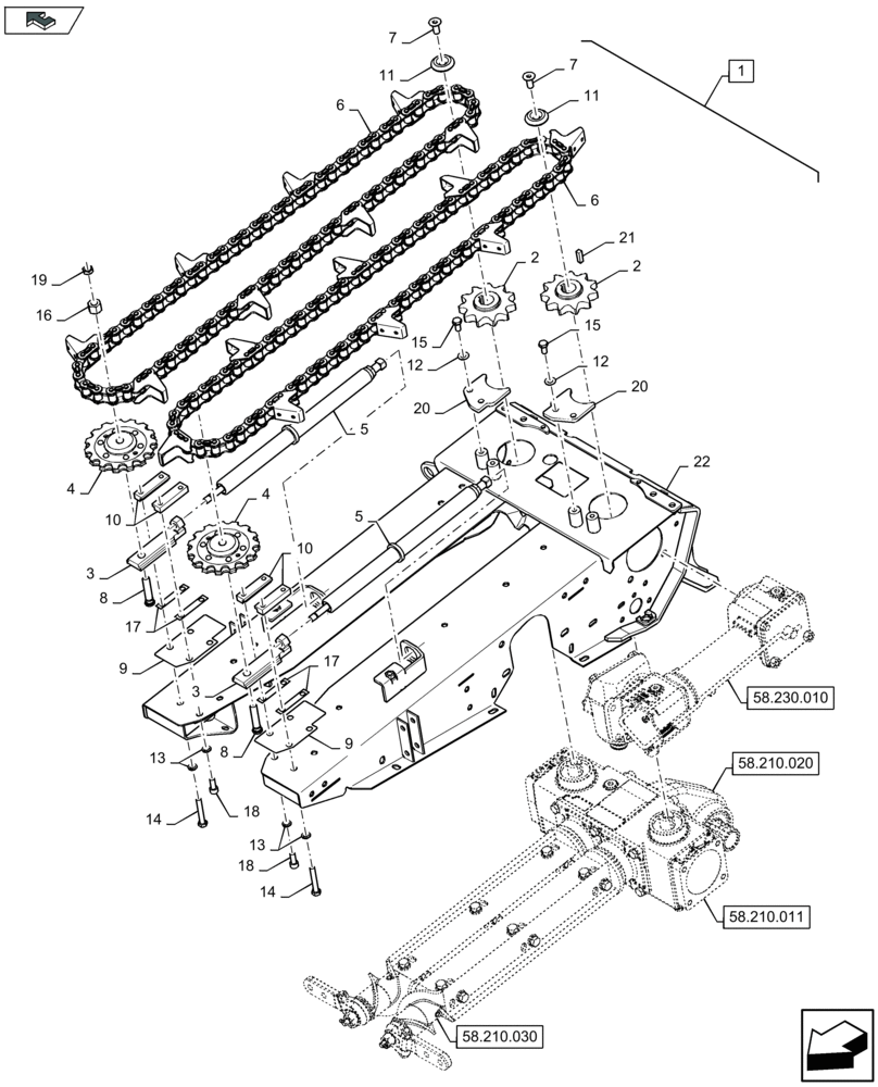 Схема запчастей Case IH 2608XF - (58.220.121) - ROW UNIT, CHAIN AND SPROCKETS - F600631 (58) - ATTACHMENTS/HEADERS