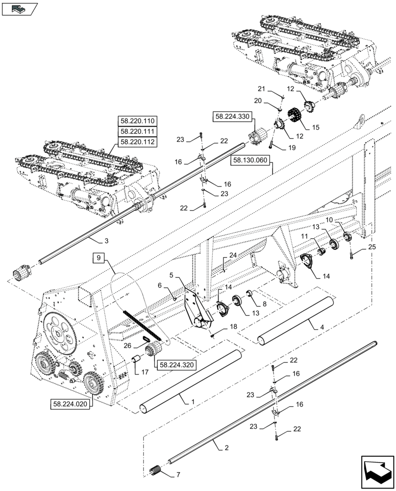 Схема запчастей Case IH 2612XR - (58.224.040) - ROW UNIT DRIVES (58) - ATTACHMENTS/HEADERS