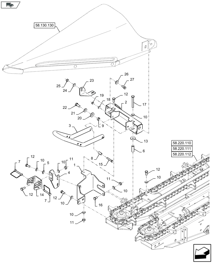 Схема запчастей Case IH 2606XR - (58.130.110) - END DIVIDER MOUNT, RH - D586 (58) - ATTACHMENTS/HEADERS