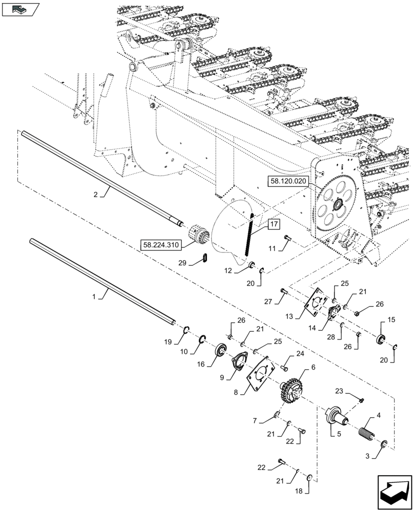 Схема запчастей Case IH 2608XF - (58.224.210) - ROW UNIT DRIVES, RH (58) - ATTACHMENTS/HEADERS