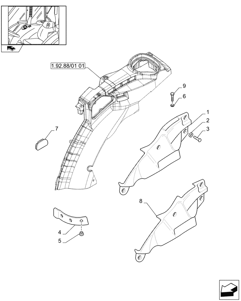 Схема запчастей Case IH FARMALL 105V - (1.92.88/01[04]) - TRIM PANEL, MDC, L/ CAB (10) - OPERATORS PLATFORM/CAB