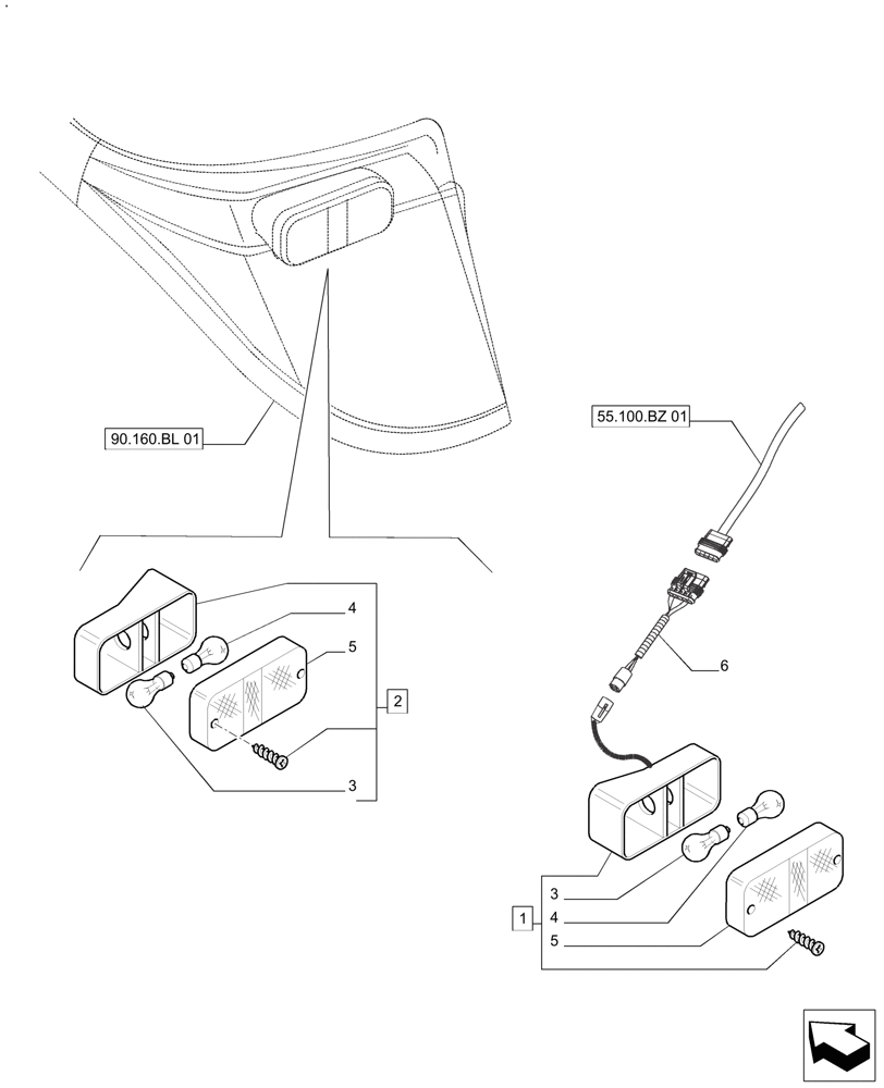 Схема запчастей Case IH FARMALL 110A - (55.405.AP) - STOP LIGHT, REAR, CAB - ONLY SOUTH AFRICA (55) - ELECTRICAL SYSTEMS
