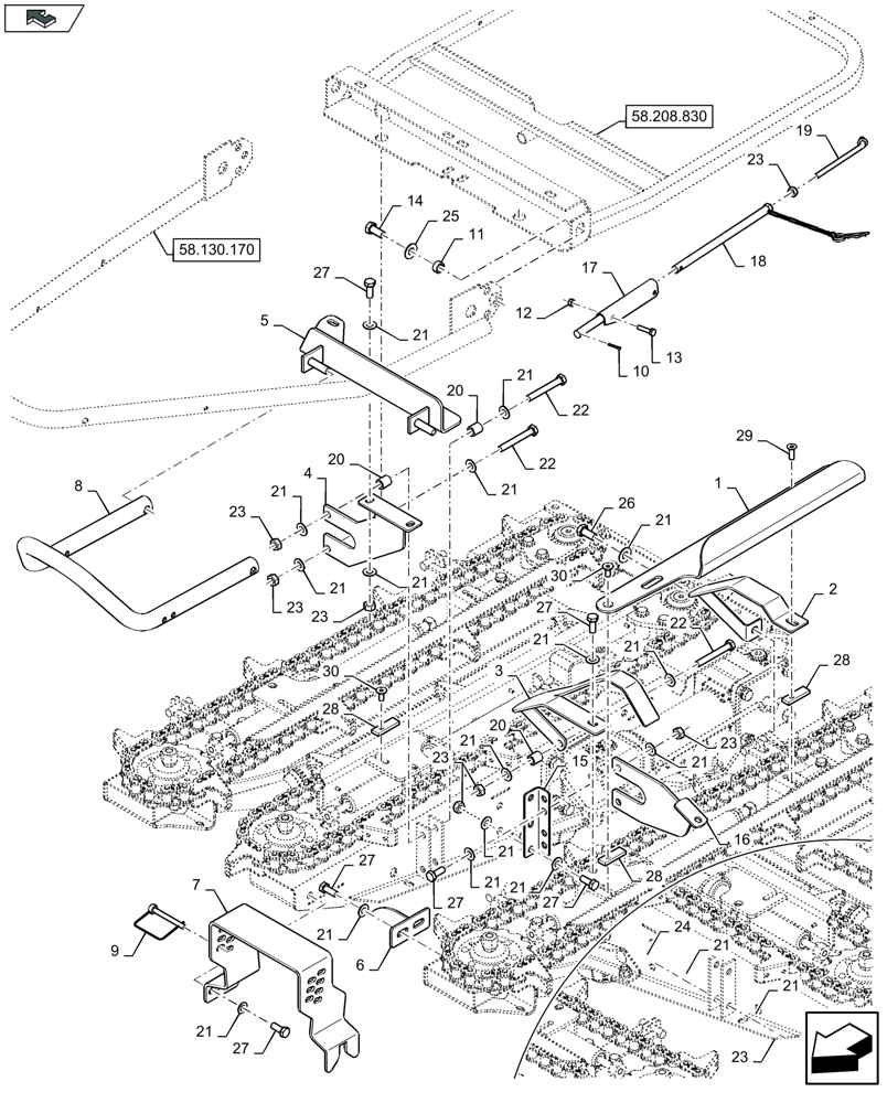 Схема запчастей Case IH 2608XF - (58.208.840) - INNER HOOD MOUNT, LH & RH (58) - ATTACHMENTS/HEADERS