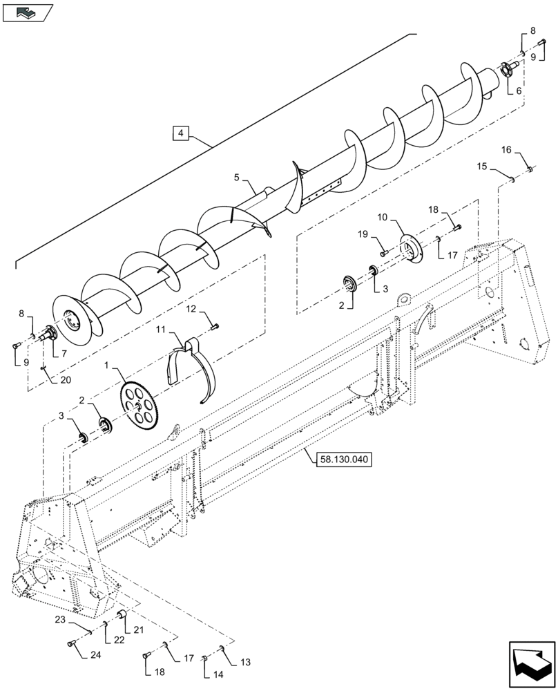 Схема запчастей Case IH 2606XR - (58.120.010) - FEEDER AUGER (58) - ATTACHMENTS/HEADERS