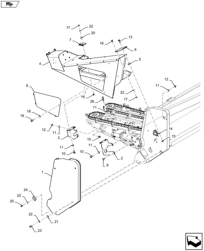 Схема запчастей Case IH 2608XF - (58.208.110) - HEADER SHIELDING, LH (58) - ATTACHMENTS/HEADERS