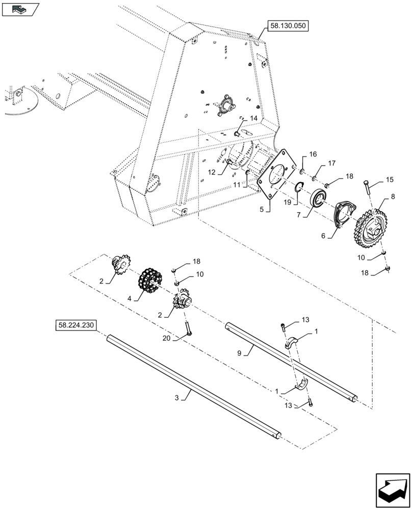 Схема запчастей Case IH 2606XR - (58.224.240) - ROW UNIT DRIVES, RH (58) - ATTACHMENTS/HEADERS
