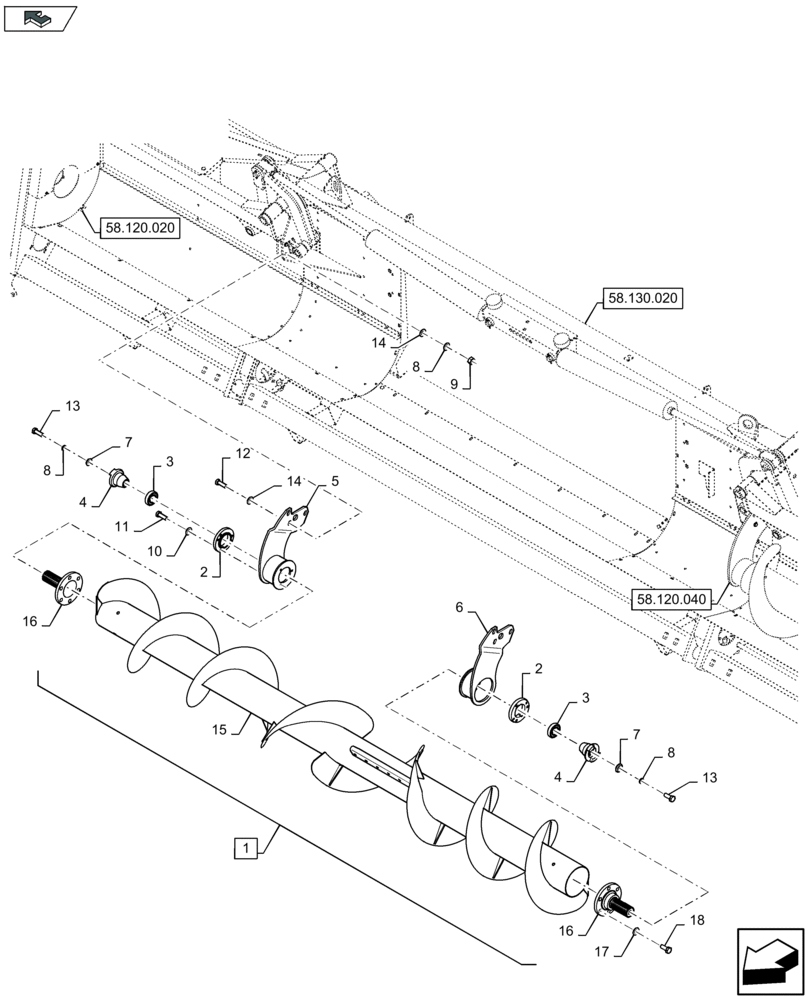 Схема запчастей Case IH 2608XF - (58.120.030) - FEEDER AUGER (58) - ATTACHMENTS/HEADERS