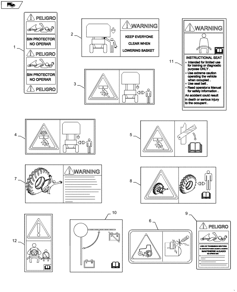 Схема запчастей Case IH CPX420 - (09F-22) - DECALS - CAUTION, WARNING AND DANGER (12) - CHASSIS