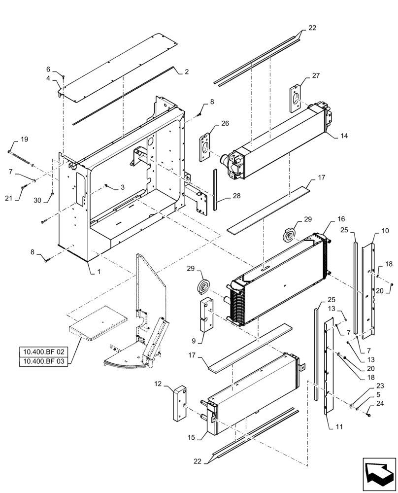 Схема запчастей Case IH 7230 - (10.400.BF[01]) - COOLER ASSY., AIR DUCT, OIL COOLER, 7230 (10) - ENGINE