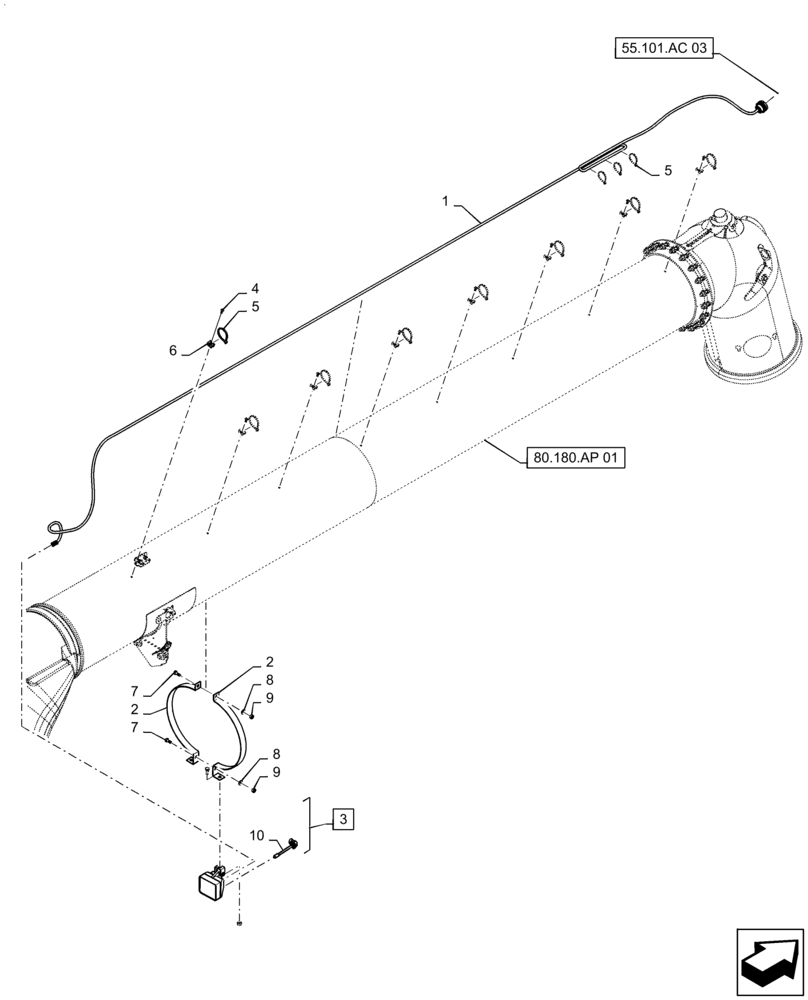 Схема запчастей Case IH 7230 - (55.404.CU[01]) - VAR - 425329, 425330, 722740 - LIGHT, UNLOADING AUGER (55) - ELECTRICAL SYSTEMS