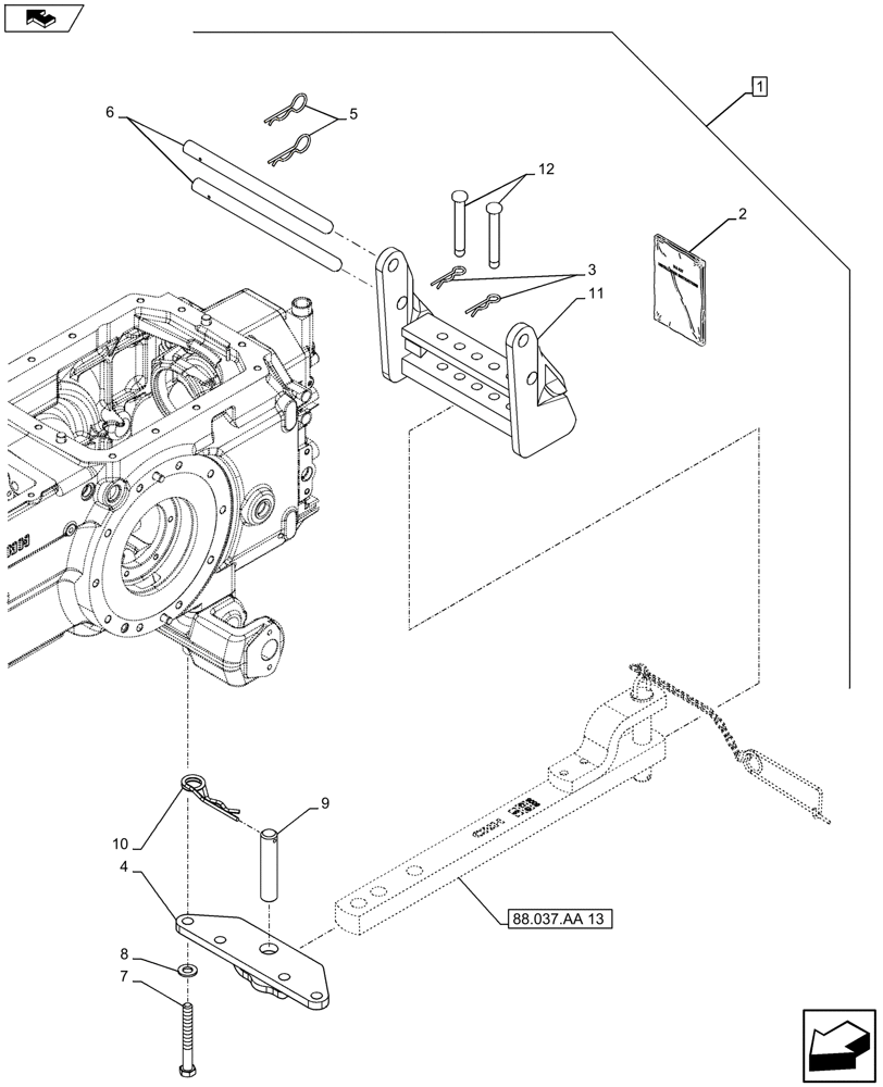 Схема запчастей Case IH FARMALL 105U - (88.037.AA[12]) - DIA KIT - SWINGING DRAWBAR W/33MM HOLE - ISO (88) - ACCESSORIES