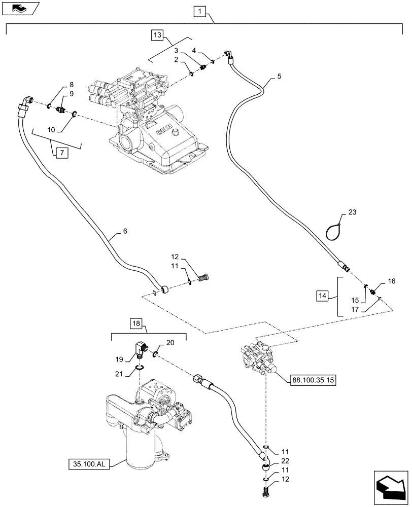 Схема запчастей Case IH MAXXUM 140 - (88.100.35[16]) - DIA KIT - 2 MECHANICAL MID MOUNTED VALVES FOR FD - DELIVERY AND PILOT PIPES (88) - ACCESSORIES
