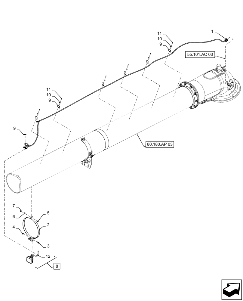 Схема запчастей Case IH 8240 - (55.404.CU[02]) - VAR - 425345, 425346, 425347, 425348, 425349, 425350 - HARNESS, UNLOADING TUBE, HIGH SPEED (55) - ELECTRICAL SYSTEMS