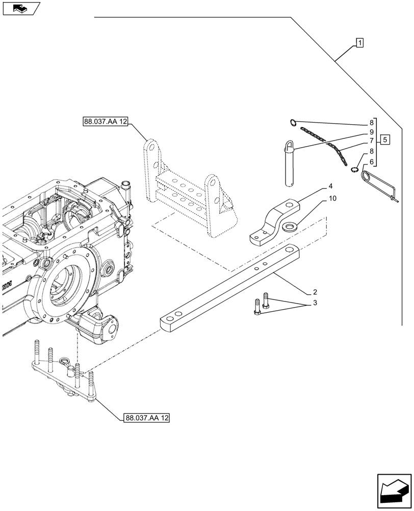 Схема запчастей Case IH FARMALL 105U - (88.037.AA[13]) - DIA KIT - SWINGING DRAWBAR W/33MM HOLE - ISO (88) - ACCESSORIES