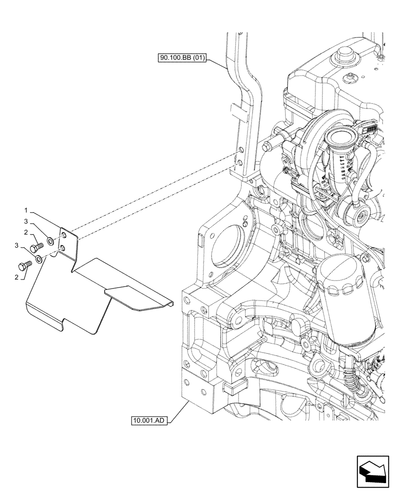 Схема запчастей Case IH MAXXUM 110 - (90.100.AJ) - VAR - 330643, 390643 - STARTER MOTOR, GUARD (90) - PLATFORM, CAB, BODYWORK AND DECALS