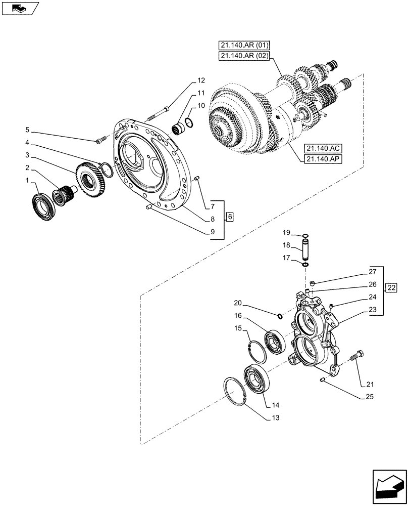 Схема запчастей Case IH MAXXUM 120 - (21.140.AN) - VAR - 390283 - TRANSMISSION, SHAFT, COVER (21) - TRANSMISSION