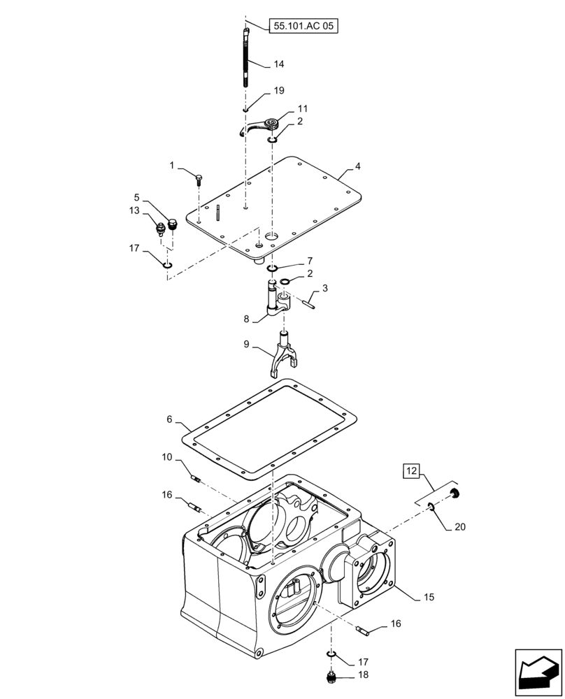 Схема запчастей Case IH 7230 - (21.130.BF[02]) - HOUSING, TRANSMISSION, DIFFERENTIAL LOCK (21) - TRANSMISSION