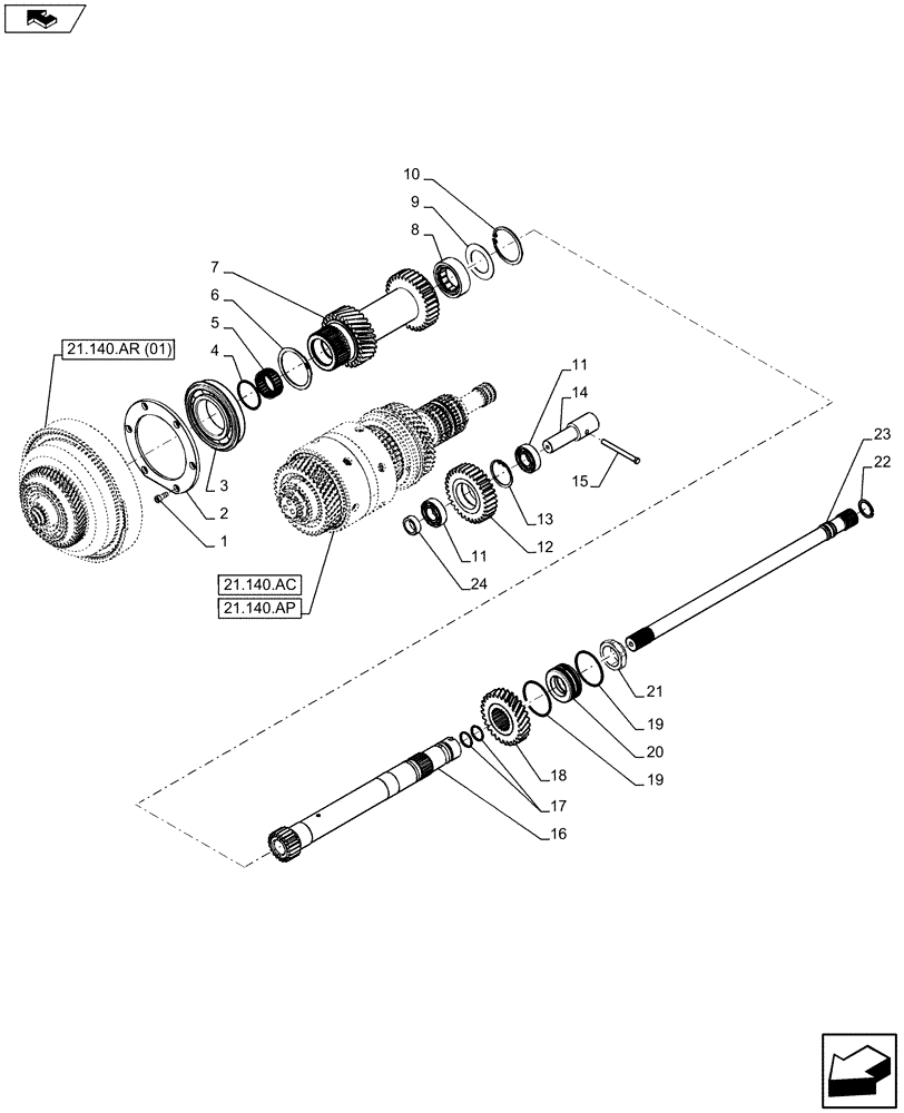 Схема запчастей Case IH MAXXUM 110 - (21.140.AR[02]) - VAR - 390283 - TRANSMISSION, REVERSER (21) - TRANSMISSION