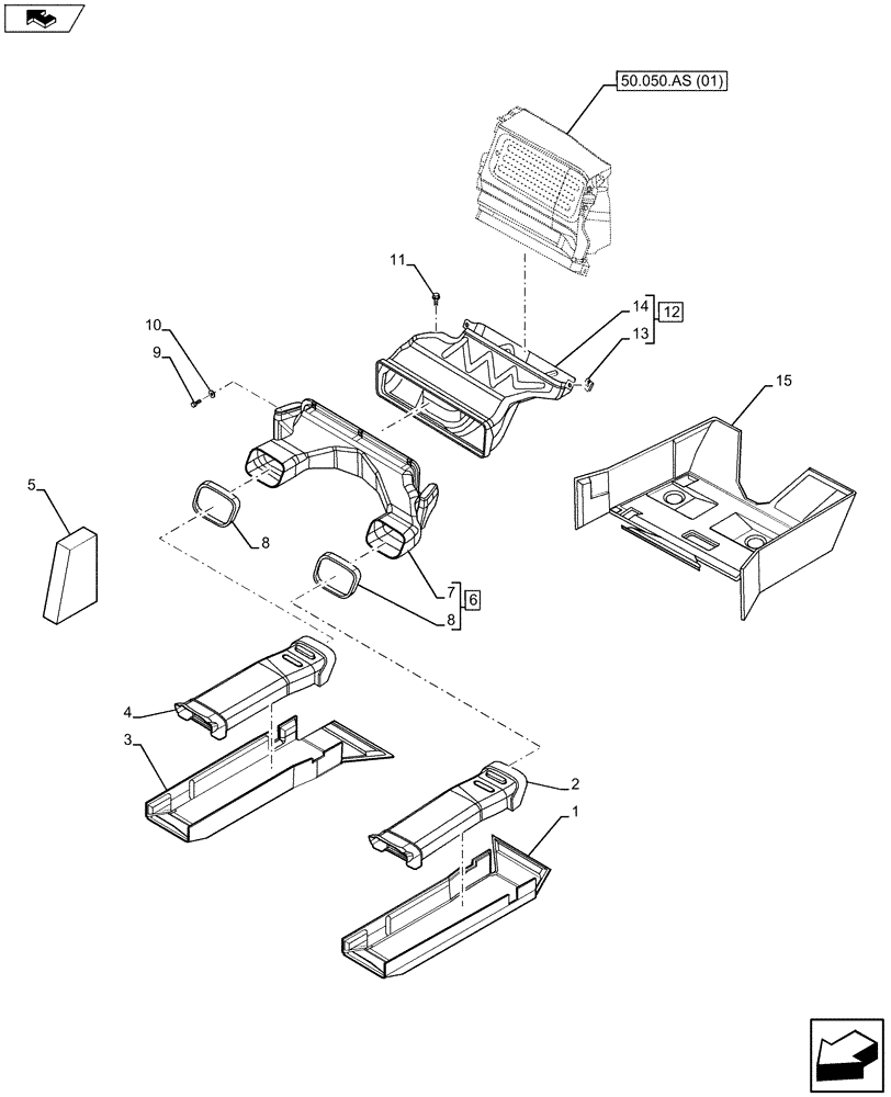 Схема запчастей Case IH MAXXUM 130 - (50.104.AO) - VAR - 390283 - HEATING SYSTEM, AIR CONDITIONER, DUCT (50) - CAB CLIMATE CONTROL