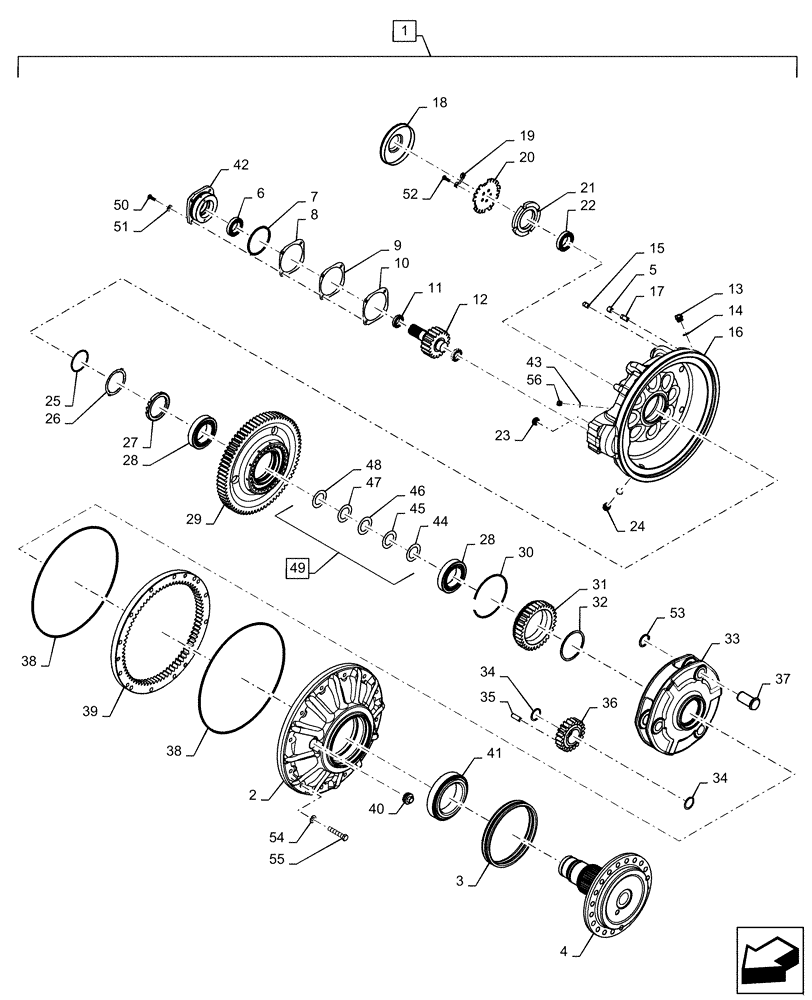 Схема запчастей Case IH 7230 - (25.310.AB[03]) - VAR - 425404 - FINAL DRIVE, PLANETARY GEAR, MUD, 14.93/1 (25) - FRONT AXLE SYSTEM