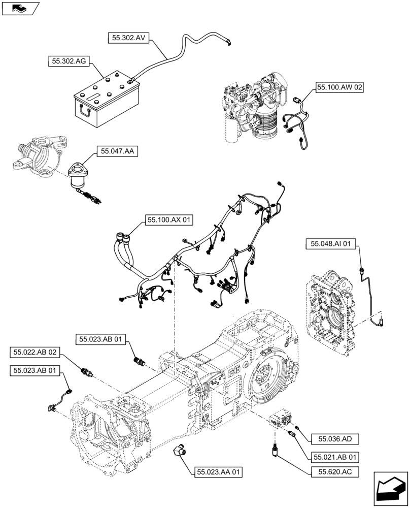 Схема запчастей Case IH MAXXUM 140 - (00.000.55[02]) - PICTORIAL INDEX - ELECTRICAL SYSTEMS (00) - GENERAL & PICTORIAL INDEX