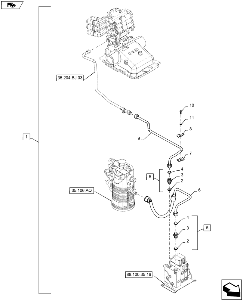 Схема запчастей Case IH MAXXUM 110 - (88.100.35[17]) - DIA KIT - 2 ELECTRONIC MID MOUNTED VALVES - DELIVERY AND DISCHARGE PIPES (88) - ACCESSORIES