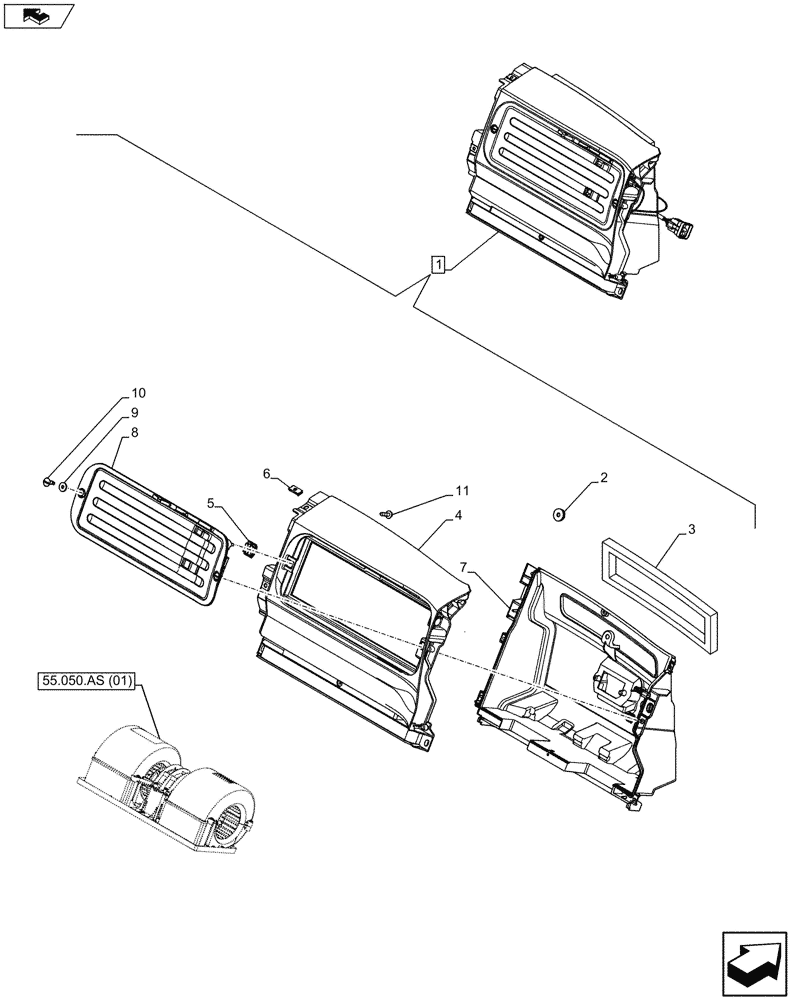 Схема запчастей Case IH MAXXUM 130 - (50.100.AP) - VAR - 330643 - BLOWER HOUSING (50) - CAB CLIMATE CONTROL
