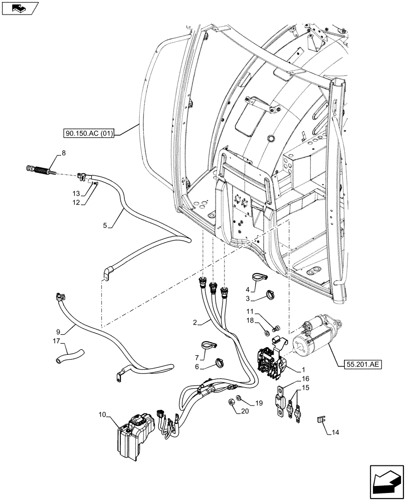 Схема запчастей Case IH MAXXUM 120 - (55.302.AV[01]) - VAR - 390798 - BATTERY CABLES (55) - ELECTRICAL SYSTEMS