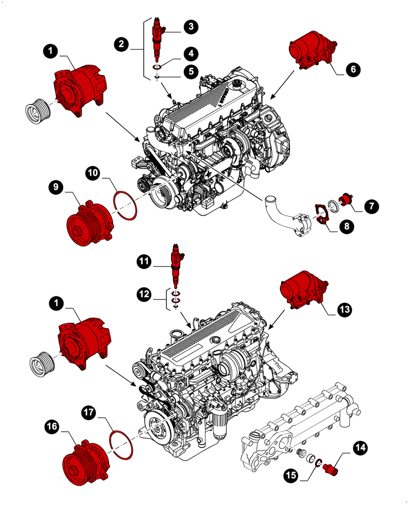 Схема запчастей Case IH 8230 - (05.100.04[J06]) - 7230 8230 9230 - MAINTENANCE PARTS, INJECTORS, ALTERNATOR, STARTER, THERMOSTAT & WATER PUMP (05) - SERVICE & MAINTENANCE